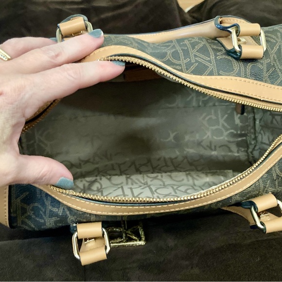 Calvin Klein Signature Monogrammed Satchel (Brown) - Picture 6 of 7